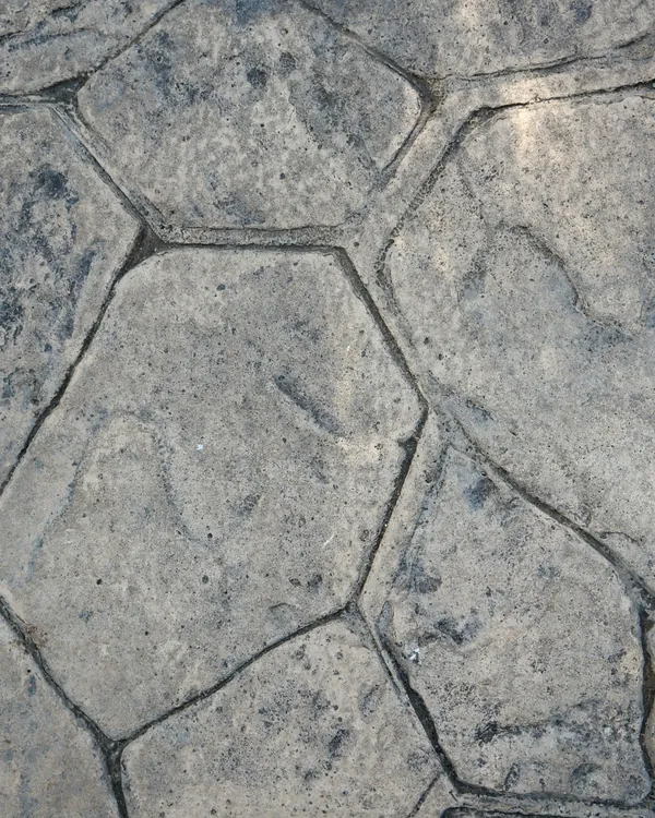 Close-up of stamped concrete in a stone pattern